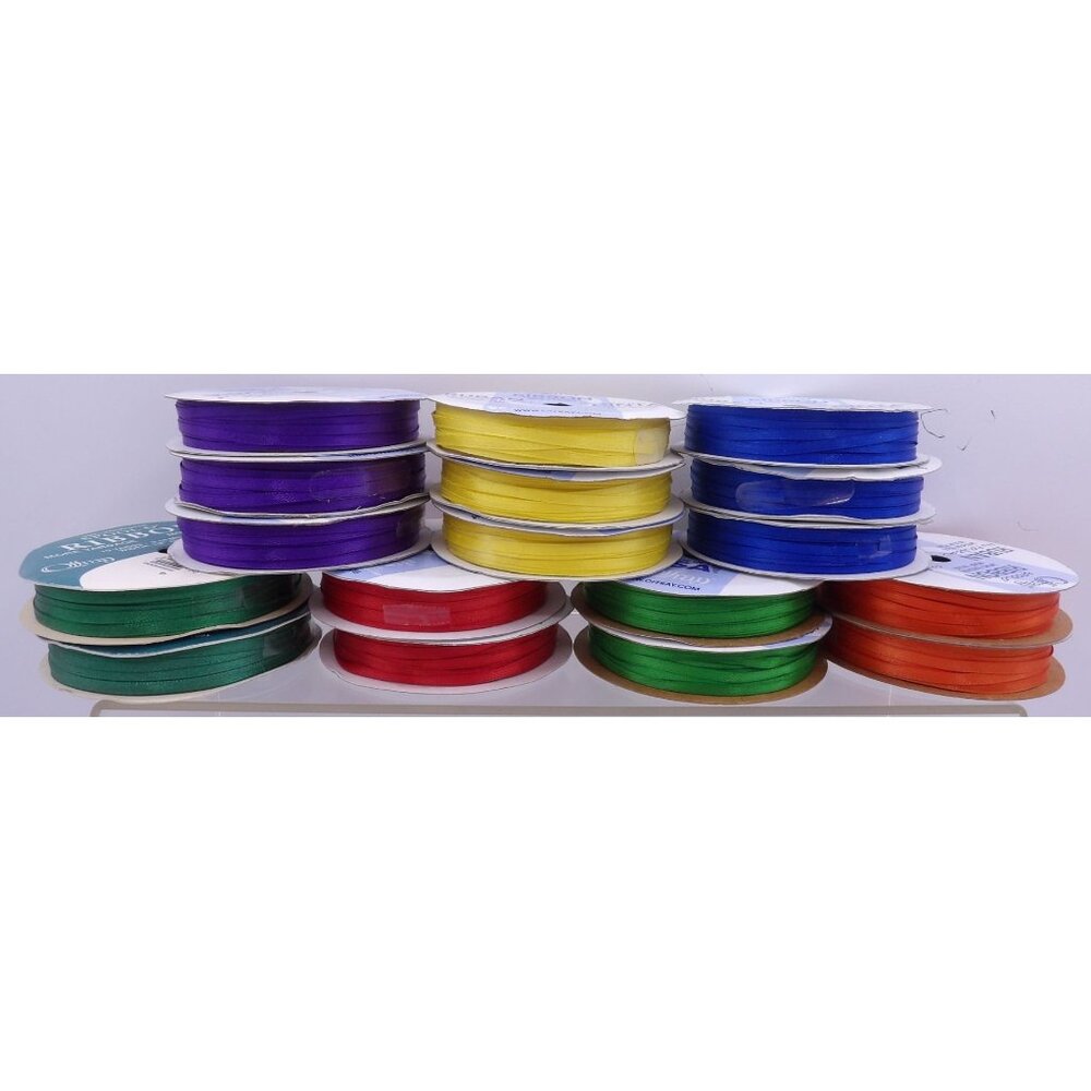 17 Rolls ⅛"x 10 Yds. Satin Ribbon 100% Polyester Offray Brand in 7 Colors